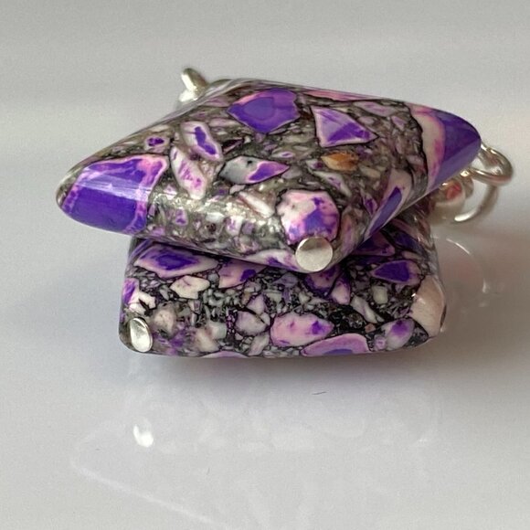 ❤️ Purple Sea Sediment Jasper Square Earrings - Picture 10 of 11